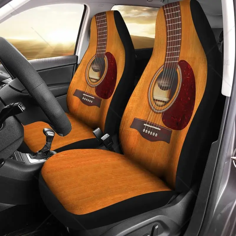 

Music Lovers Car Seat Cover Brown Guitar For Men Women Universal Front Seat Soft Decoration Fit For Car SUV Sedan Truck