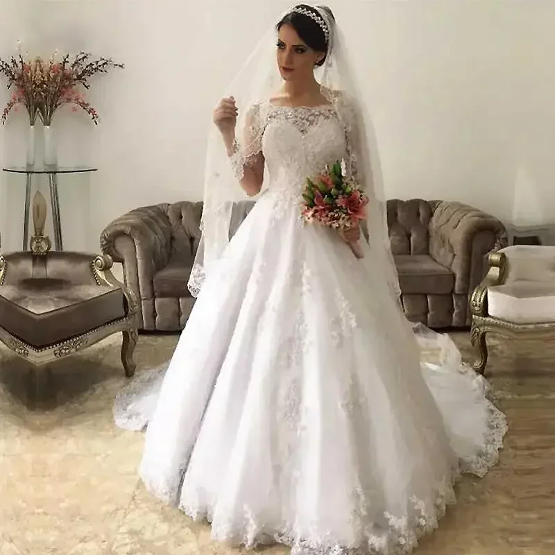 Abiti da sposa personalizzati più nuovi con spalle scoperte Sweep Train maniche lunghe Vestido De Novia 2023 Boda Elegante Abiti da sposa