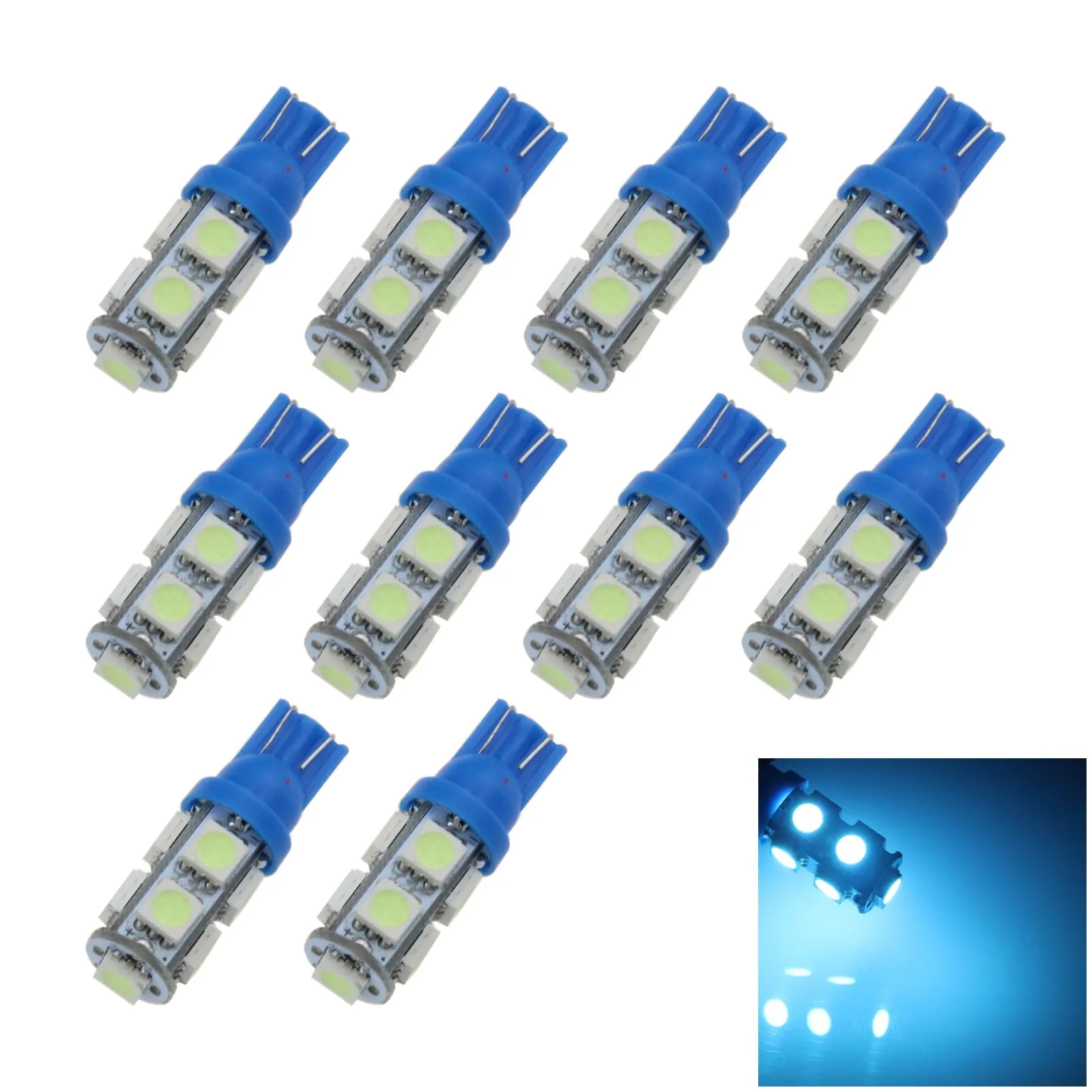 10x Ice Blue Car T10 W5W Generation Bulb Interior Light 9 Emitters 5050 SMD LED 147 152 158 12961 A010-BB