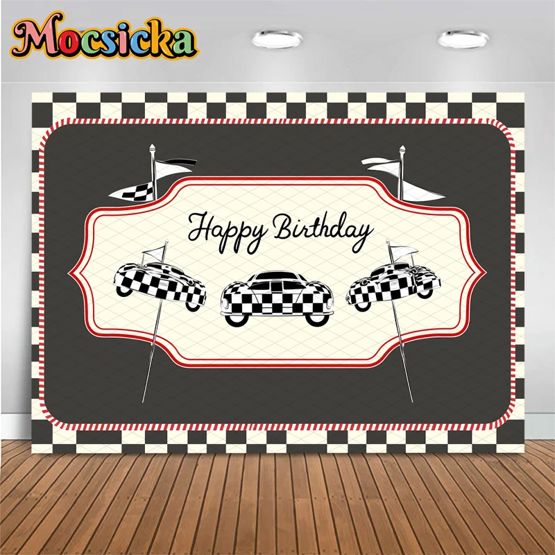 Mocsicka سباق السيارات عيد ميلاد سعيد خلفية استحمام الطفل خلفية التصوير أسود أبيض شبكة العلم ديكور استوديو راية التصوير الفوتوغرافي