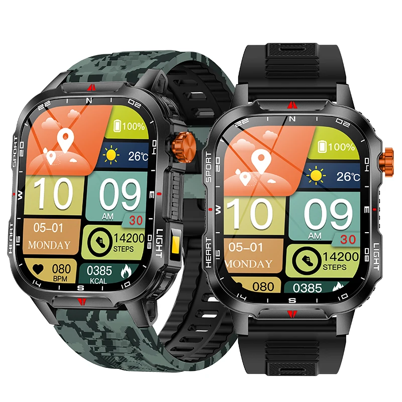 

V35 2.01-inch HD Screen LED Flashlight 1100mAh Massive Battery Compass Voice Assistant bluetooth Call Heart Rate Smart Watches