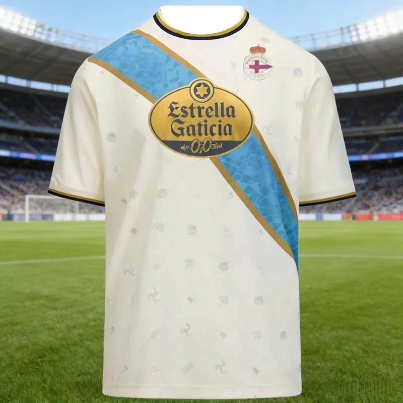 Deportivo La Coruna  Kit Estrella Galicia Print Football T-Shirt,Men Women Quick Dry Breathable Spanish Soccer Casual Fan Tee