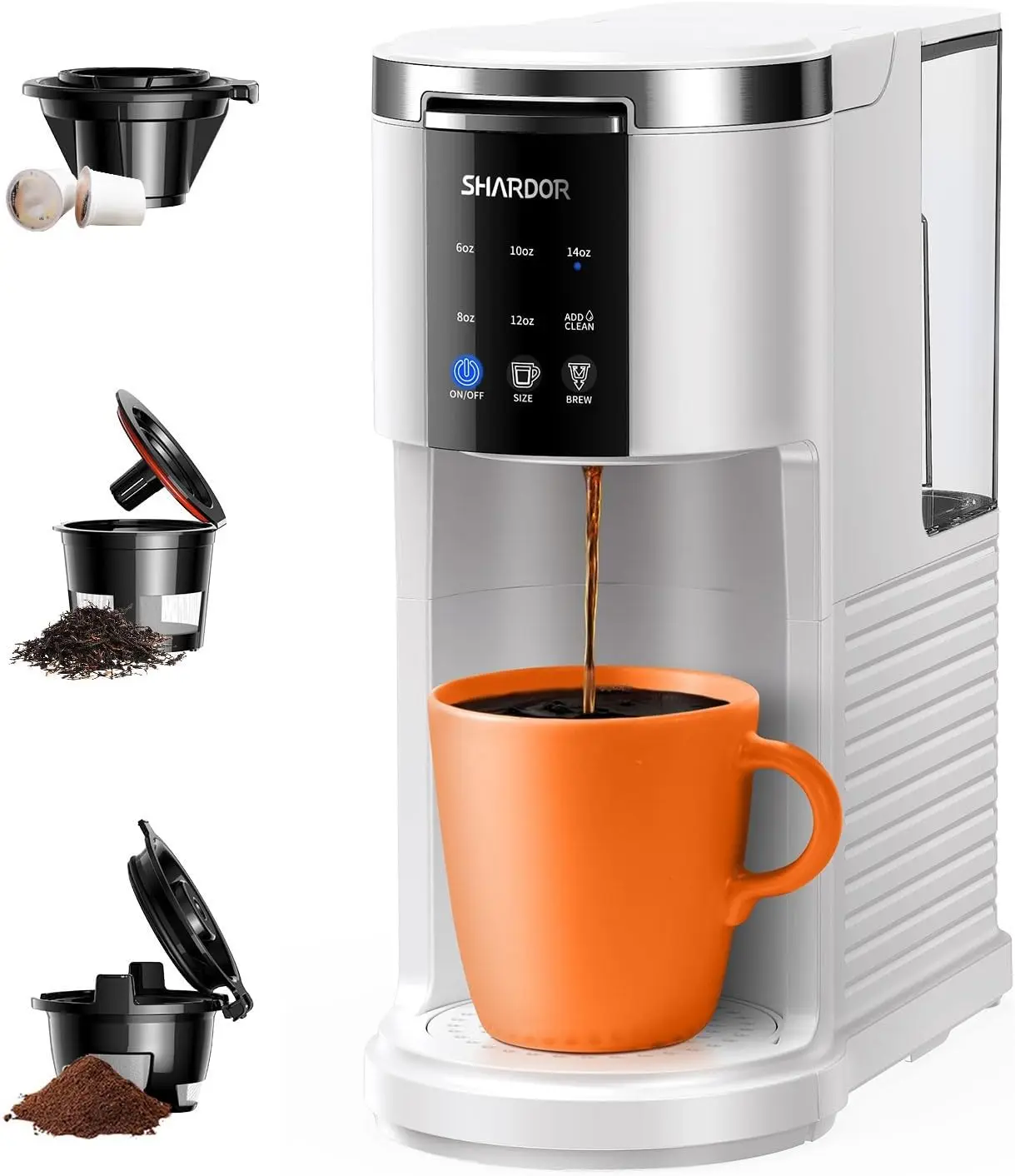 

Кофеварка 3-в-1 для капсул K-Cup, молотого кофе и чая, на одну порцию, с 5 размерами заваривания и съемным резервуаром