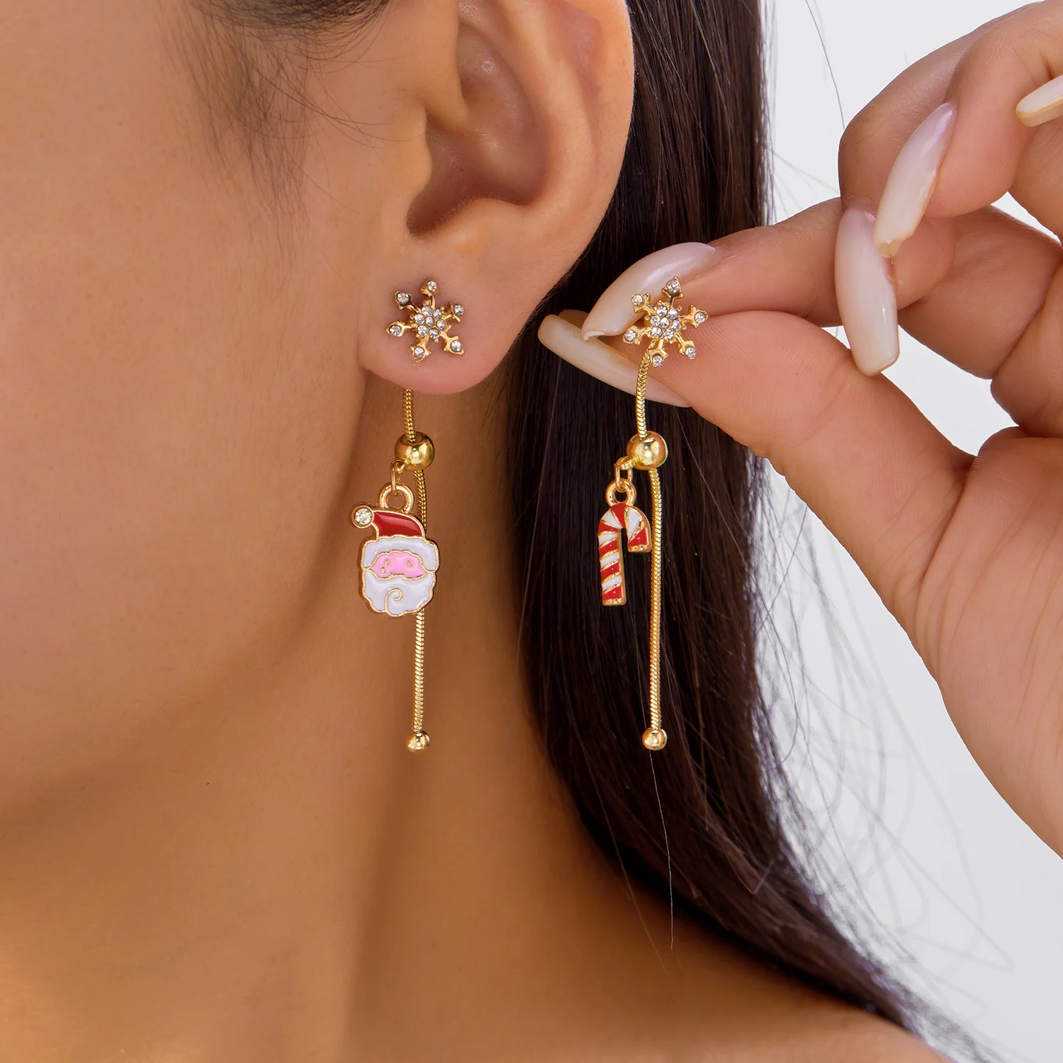 Asymmetric Moving Santa Claus Christmas Tree Long Tassel Drop Earrings for Women Zircon Star Snowman Bell Earring Party Jewelry
