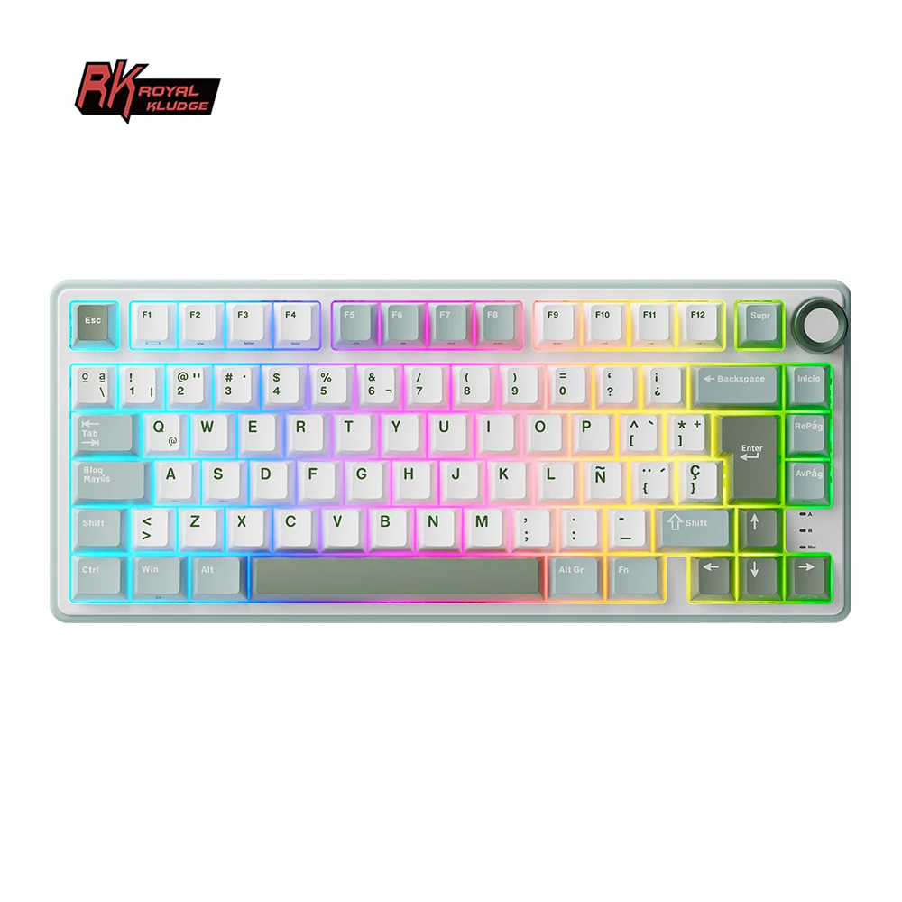 Teclado mecánico con cable RK R75 Royal Kludge, 80 teclas, 80% junta, retroiluminado RGB, teclado para juegos intercambiable en caliente con teclas