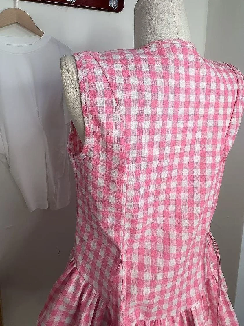 Plaid Dresses Women Sweet Sleeveless Bandage Summer Fashion New Elegant Mini Dress Casual Dress