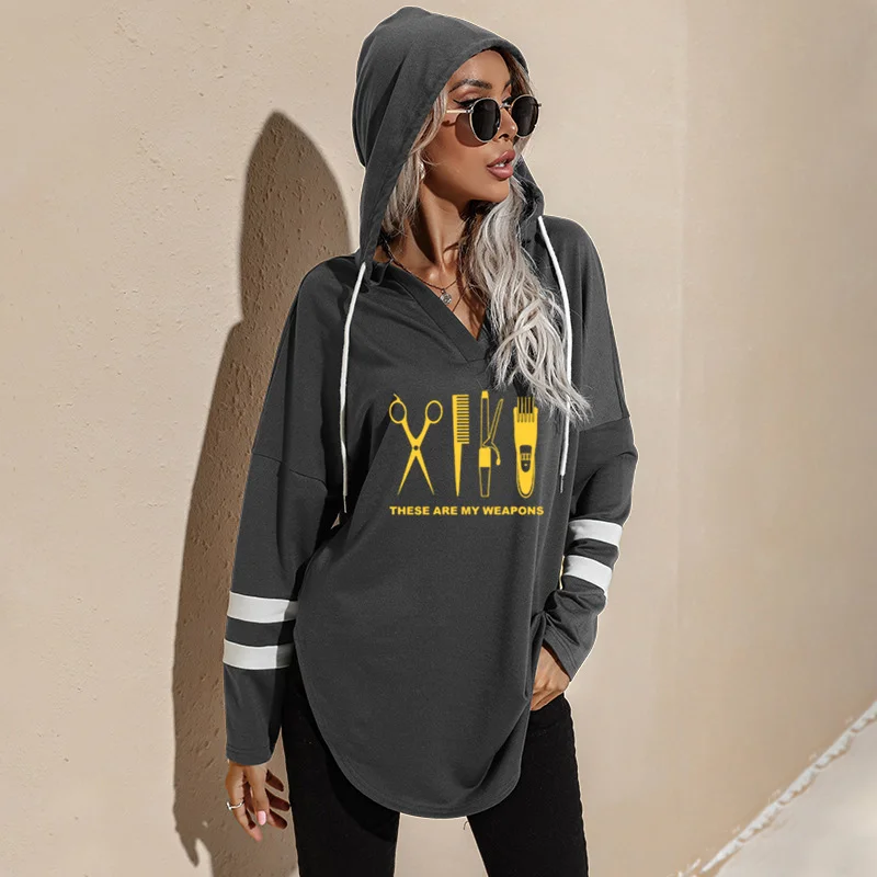 

Women's Long Sleeve Barber Hoodie, Hairdresser Weapon Pullover, Cotton Sweatshirts, Girls Scissors Clothing, New