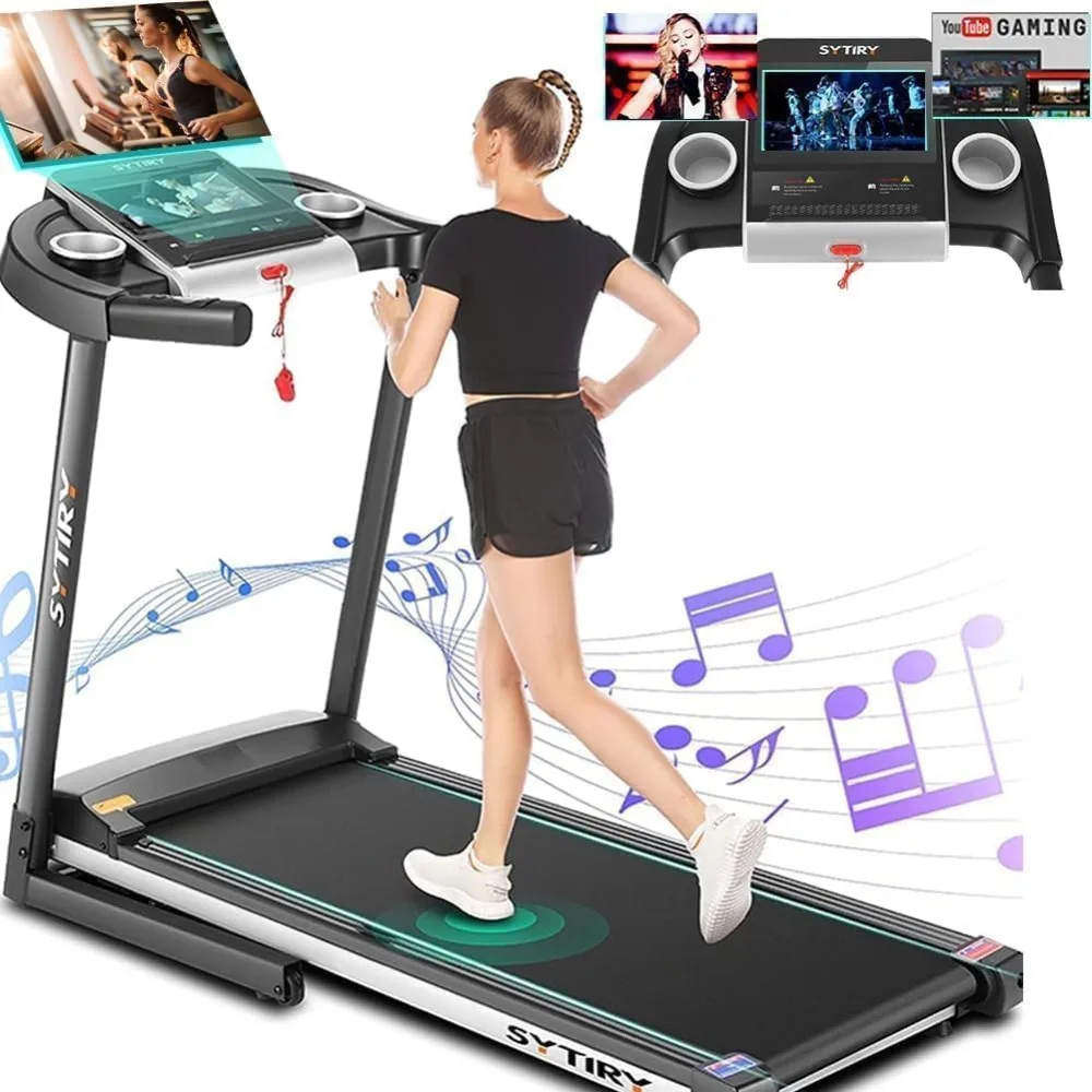 Treadmills with TV Screen and WiFi, Smart Folding Treadmill Machine, 3D Virtual Sports Scene, HiFi Speakers, Walking Treadmill