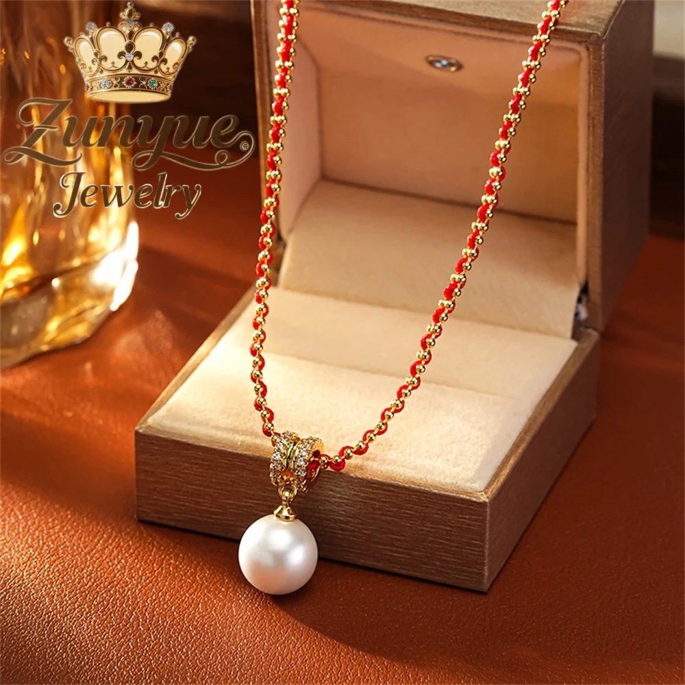

Red Rope Woven Necklace High-End Sweater Chain, Light Luxury Small Waist Pendant, Collarbone Chain Accessory Exquisite Elegant