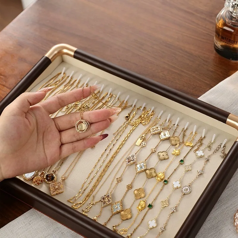 صينية مجوهرات خشبية كبيرة فاخرة صواني تخزين حلقة المعارض عداد القلائد القرط عرض البليت مجوهرات المنظم الدعامة