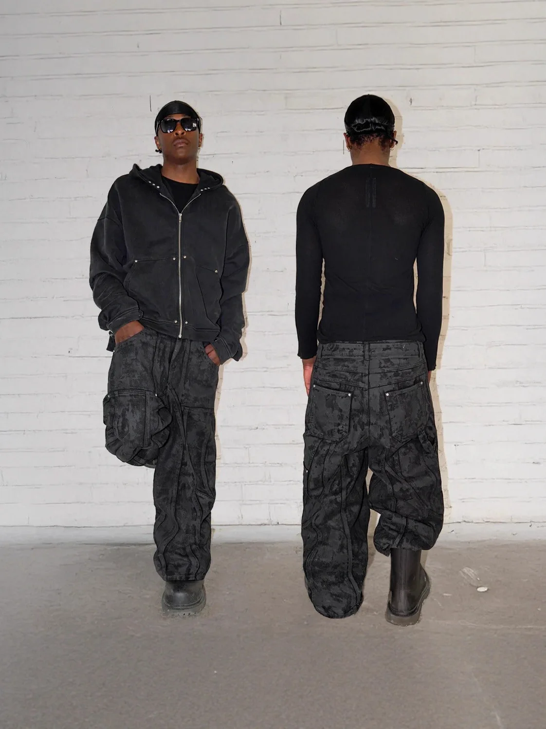 

American Dark Streetwear Oversized Heavyweight Distressed Hoodie Zip Up Unisex Gothic Apocalyptic Fashion With Edgy Design