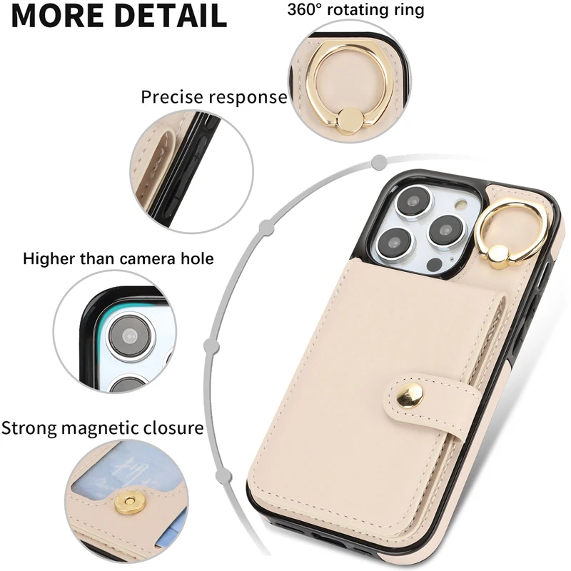 Deluxe Fashion Wallet Cell Phone case For iPhone 15 14 Pro Max 13 12 11 With Finger Ring Can be used for storage When stand