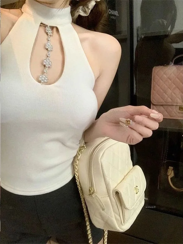 Ankela Red Hollow out Strap Vest Women Summer Inner Beautiful Back Bra Integrated Chest Pad Outer Wear Shirt Commute Style ...