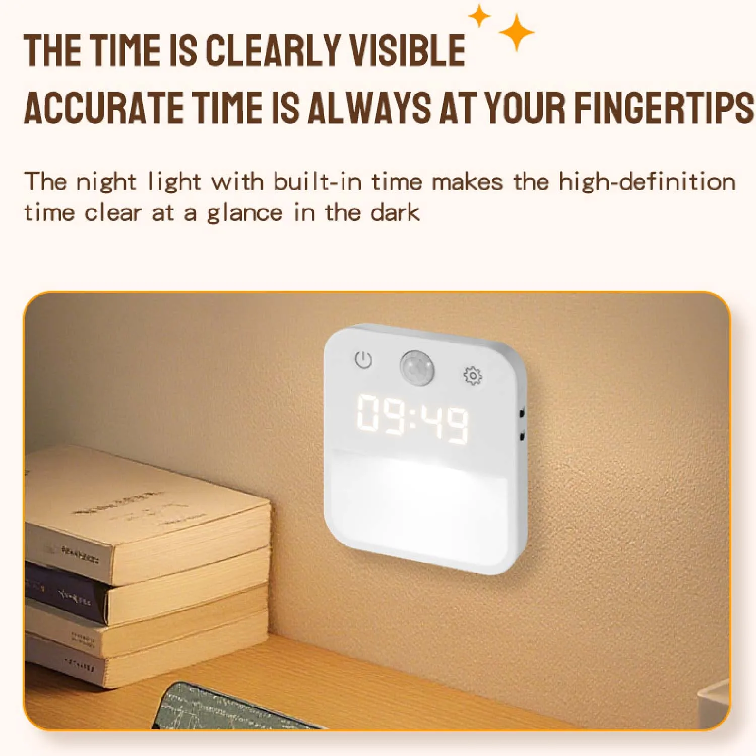 Motion Activated Night Light Illuminating Fixture with Clock Display with Built-in Clock Display Dimmable Hallway Light