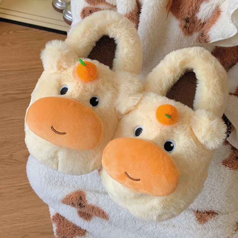 最高品質のカピバラ綿スリッパ、女性、男性、カップル、レディース、フラットミュール、女性用アニマルプラッシュローファー