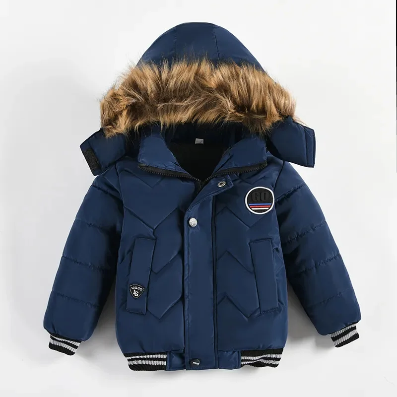 Children Winter Jacket Boys Coat 2023 Baby Hooded Cotton Plus Velvet Thicken Warm for Boy Parka Outerwear Kids Clothes