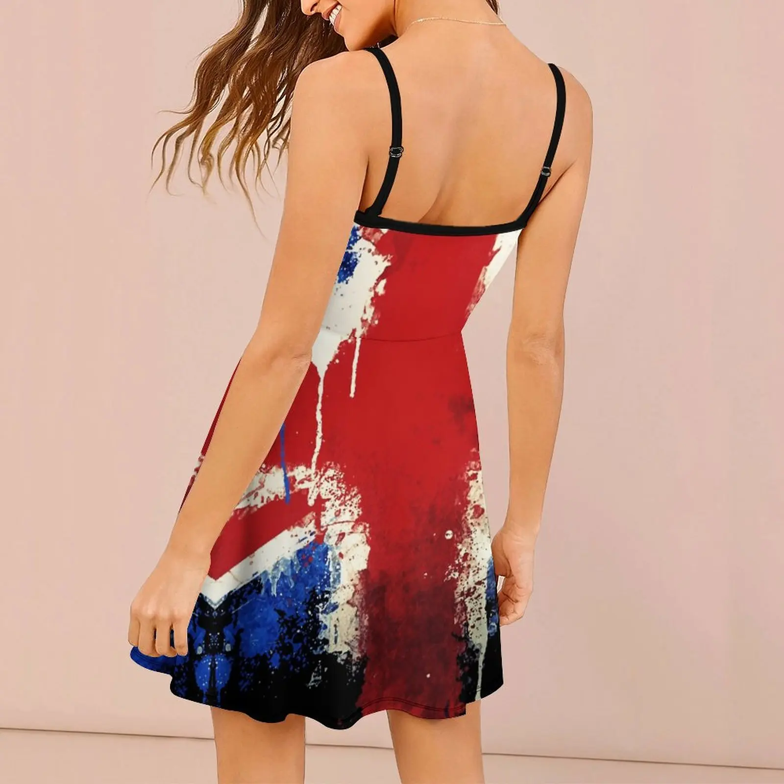 Exotic  Woman's Gown Suspender Dress Splattered Union Jack Women's Sling Dress Graphic  Vacations Funny Geek