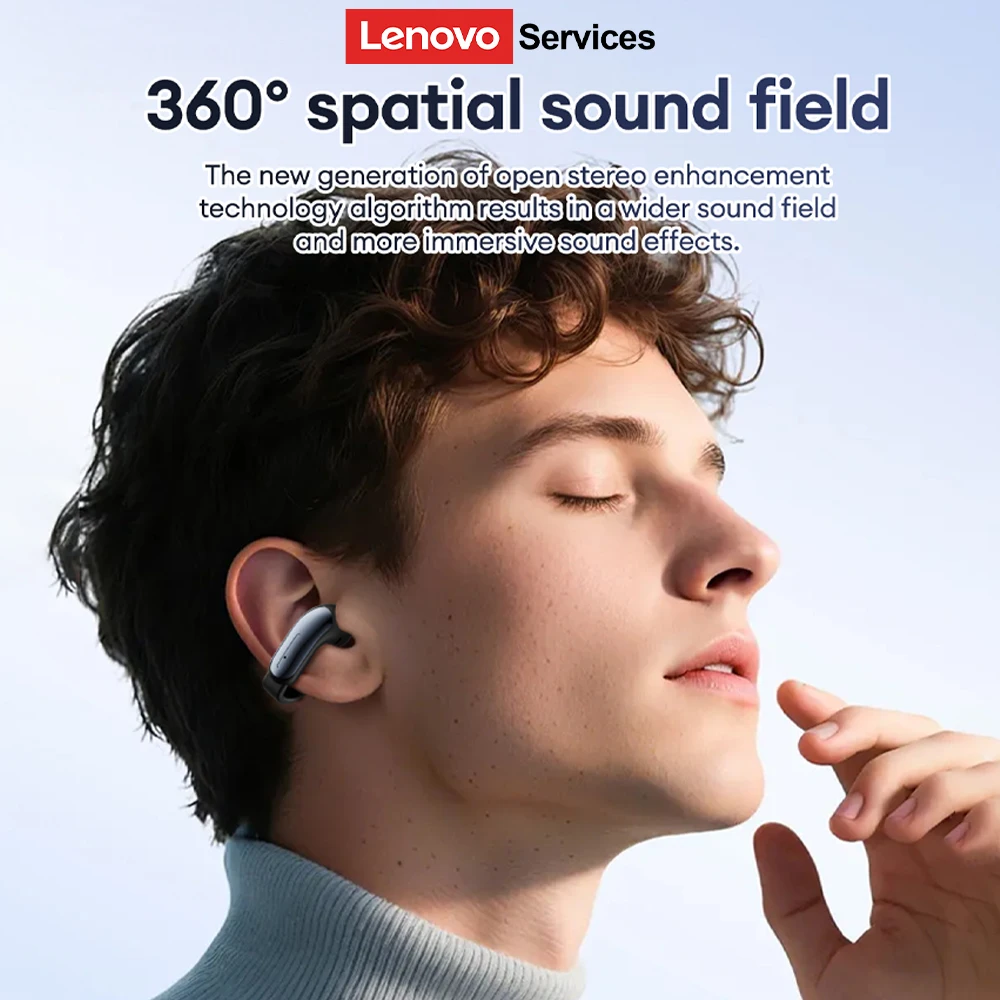 Lenovo LES-108 Conduzione ossea TWS Clip per l'orecchio Auricolari Wireless Bluetooth V6.0 Auricolari Cuffie sportive Al Call Riduzione del rumore