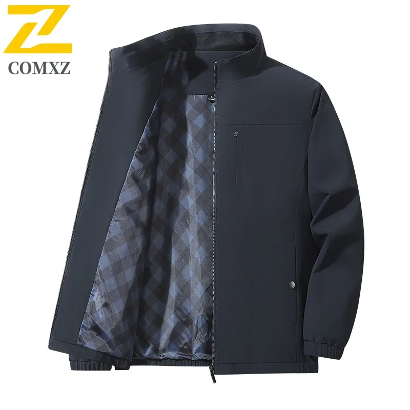

COMXZ повседневная мужская куртка с воротником-стойкой, ветрозащитное пальто для работы на открытом воздухе, элитная повседневная одежда, без морщин, осенняя мужская верхняя одежда