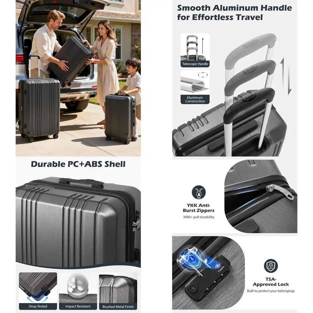 

3 Piece Hardshell Suitcase Set with TSA Lock, Spinner, Lightweight - Wine Red