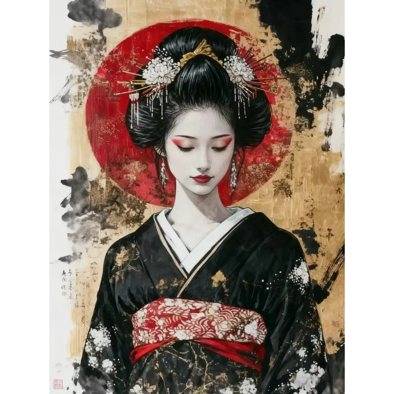 Vintage Geisha Poster Print For Office Living Room Traditional Japanese Wall Art Woman in Ornate Kimono Canvas Painting 2026