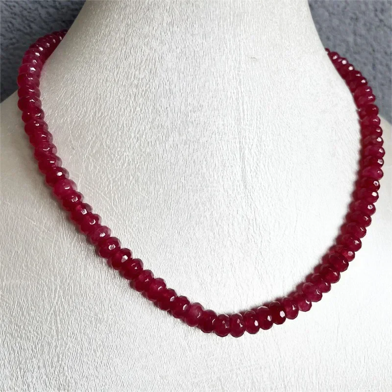 Rare 5*8MM Faceted Red Ruby Necklace Vintage Natural Stone Jewelry Noble Elegant Exquisite Beaded Chain Choker Collier