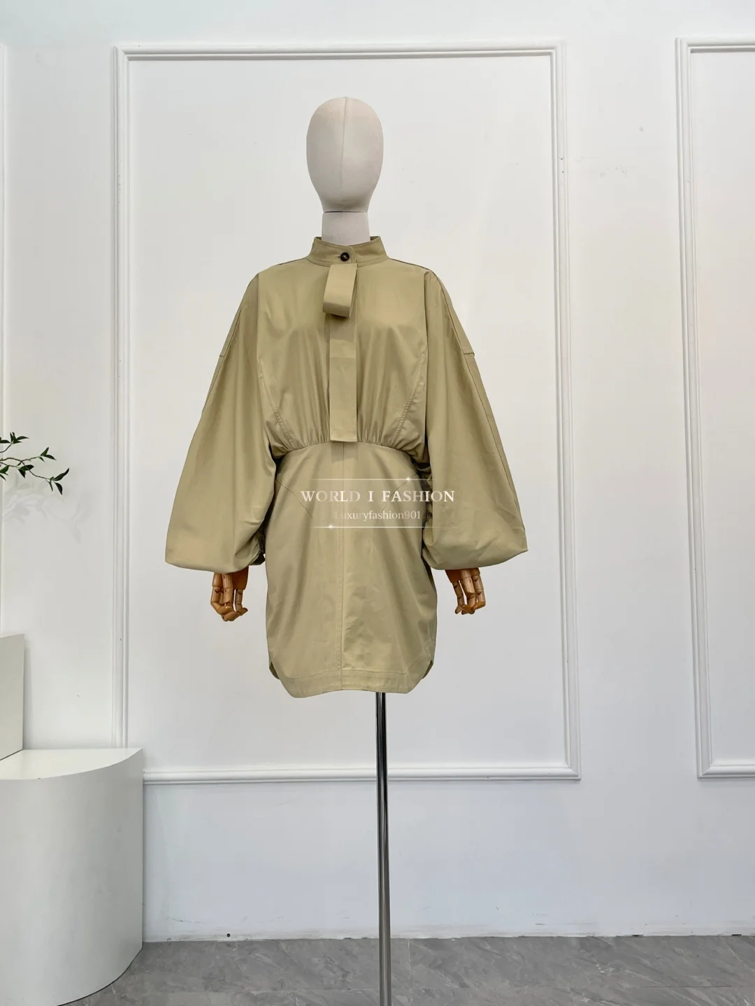 

High Quality Women Clothes Khaki Long Sleeve Cotton Mini Dress