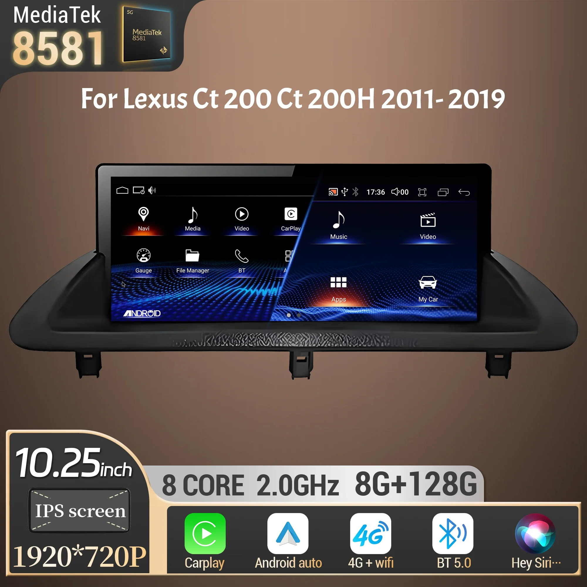 10.25inch Android 14 For Lexus Ct 200 Ct 200H 2011-2019 Car Radio Multimedia Carplay Multimedia Navigation 4G GPS Touch Screen