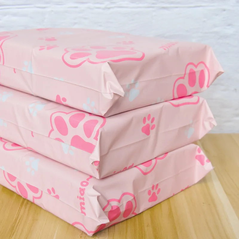 10x13 inches Pink Poly Mailer Cat Claw Print Courier Storage Bag Self Seal Express Packing Bag Waterproof Mailing Envelope 10Pcs