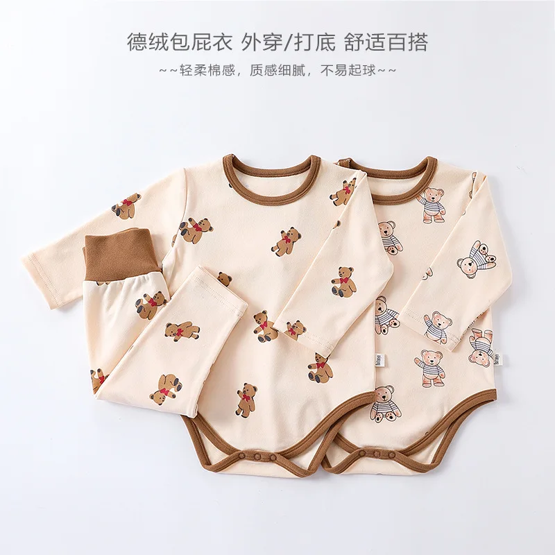 

Jenny&Dave Baby pajamas, German velvet, autumn and winter bottoming, warm underwear, inner wear, male and female baby split set,