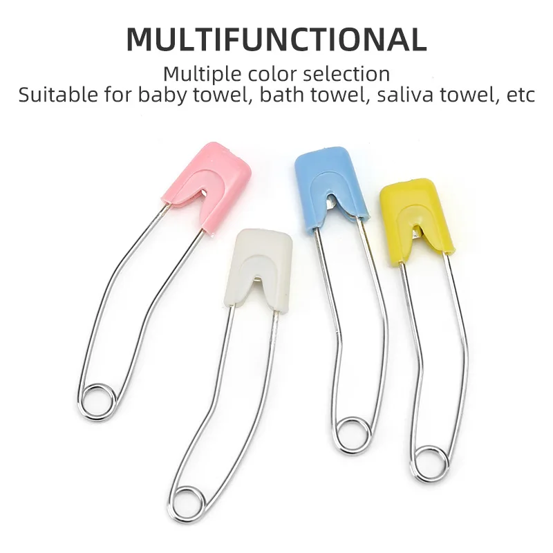 4pcs Banana Type Children\'s Safety Pins Double Insurance Plastic Head Stainless Steel Needles Brooch Clip DIY Sewing Accessories