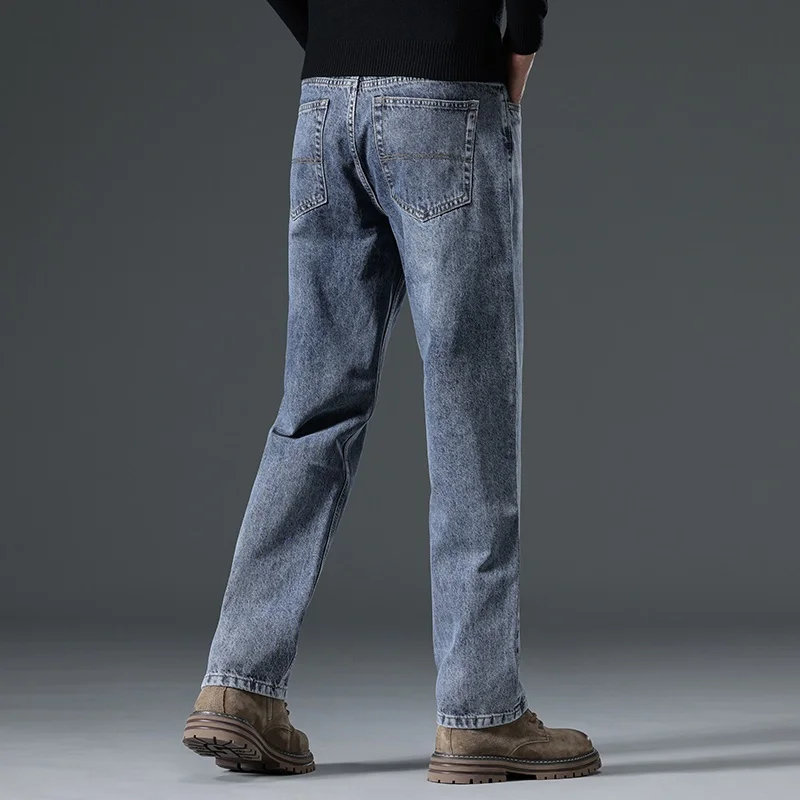 

2025 Autumn and Winter Men's Retro Blue Business Casual Jeans Large Size 40 42 Loose Straight Men's Brand Trousers