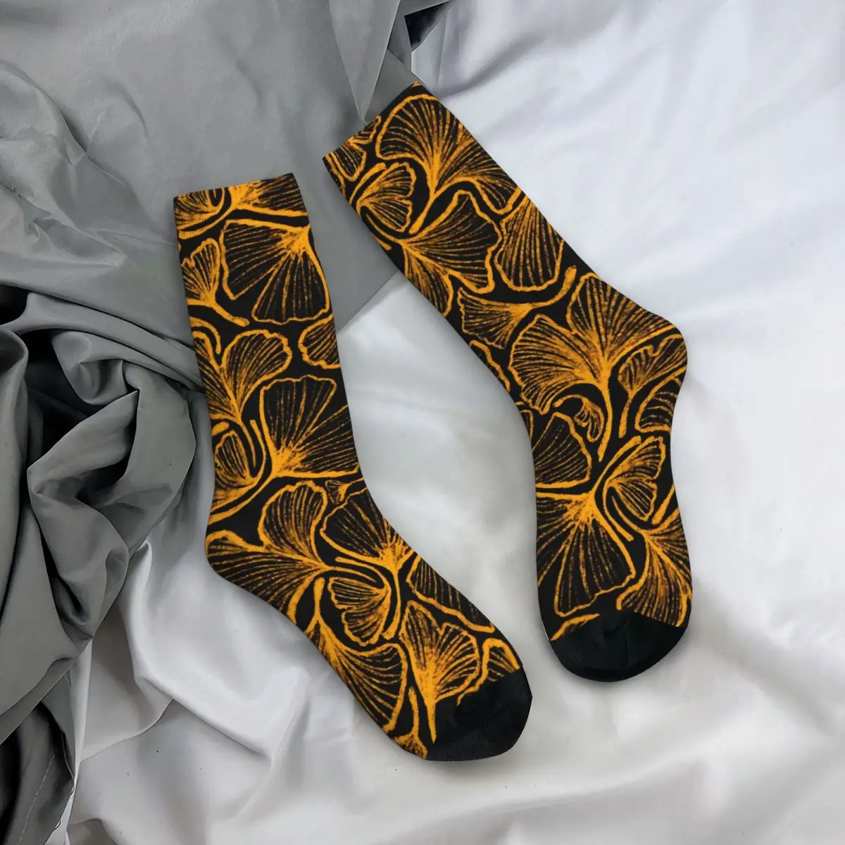 Ginkgo Biloba Socks Yellow Leaves Print Korean Stockings Winter Non Skid Girls Socks Quality Pattern Outdoor Socks