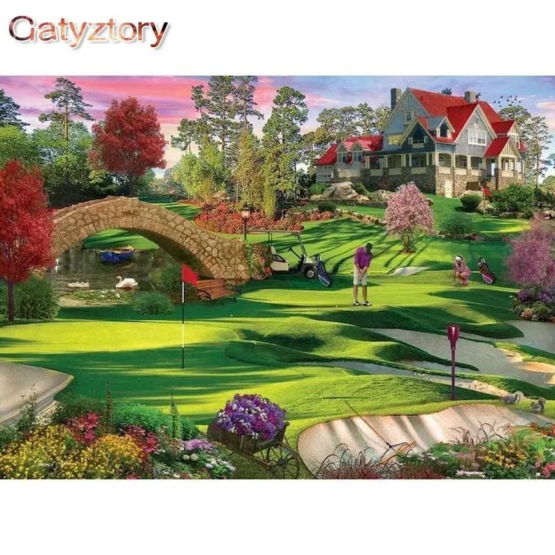 

GATYZTORY Frameless Park Landscape DIY Painting By Numbers Hand Painted Oil Painting Unique Gift For Home Decor 60x75cm Artwork