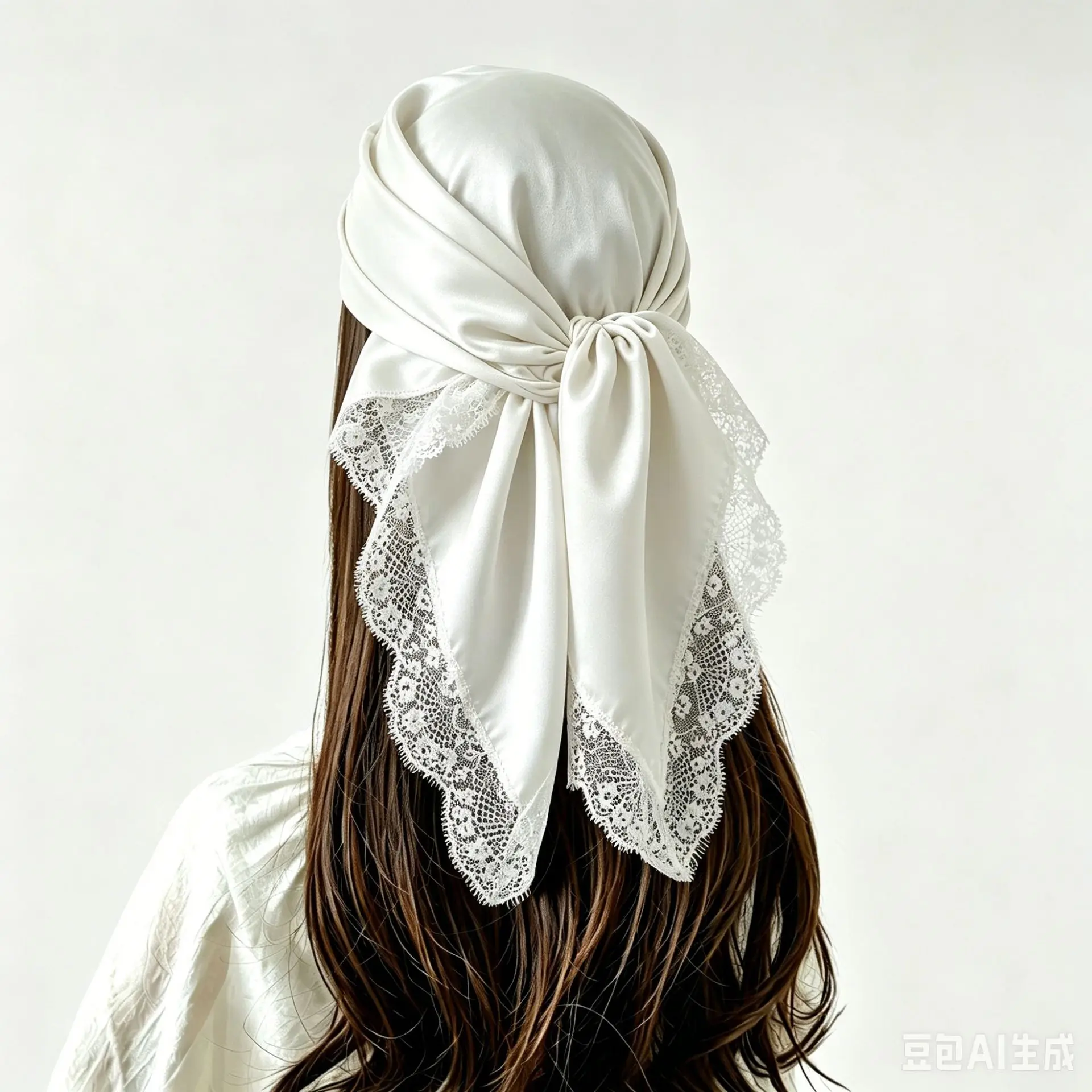 70x70cm Square Scarf Women Lace Trim Hijab Bow Tie Headscarf Elegant Silky Bandana Modest Muslim Head Wrap Daily Hair Scarves view 5