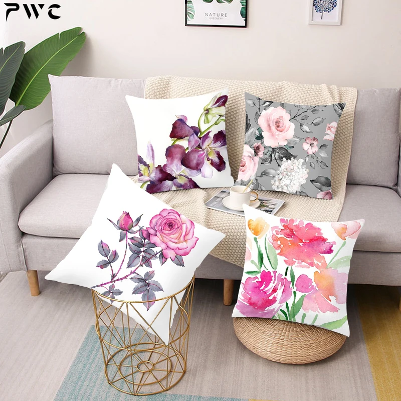

Flower printed square pillow cushion cover, car sofa, office chair pillowcase, minimalist home decoration