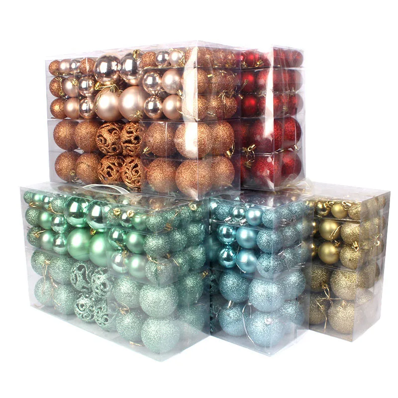 

3-6Cm set of 100pcs pvc box packaging bright matte pink ball hollow Christmas tree ornament decorative Christmas ornament