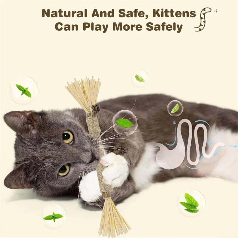 4Pcs Teasing Stick Muten Polygonum Raffia Teasing Toys Bell Teeth Sharpening Nibbling Stick Cat Self-help Relief Teeth Cleaning