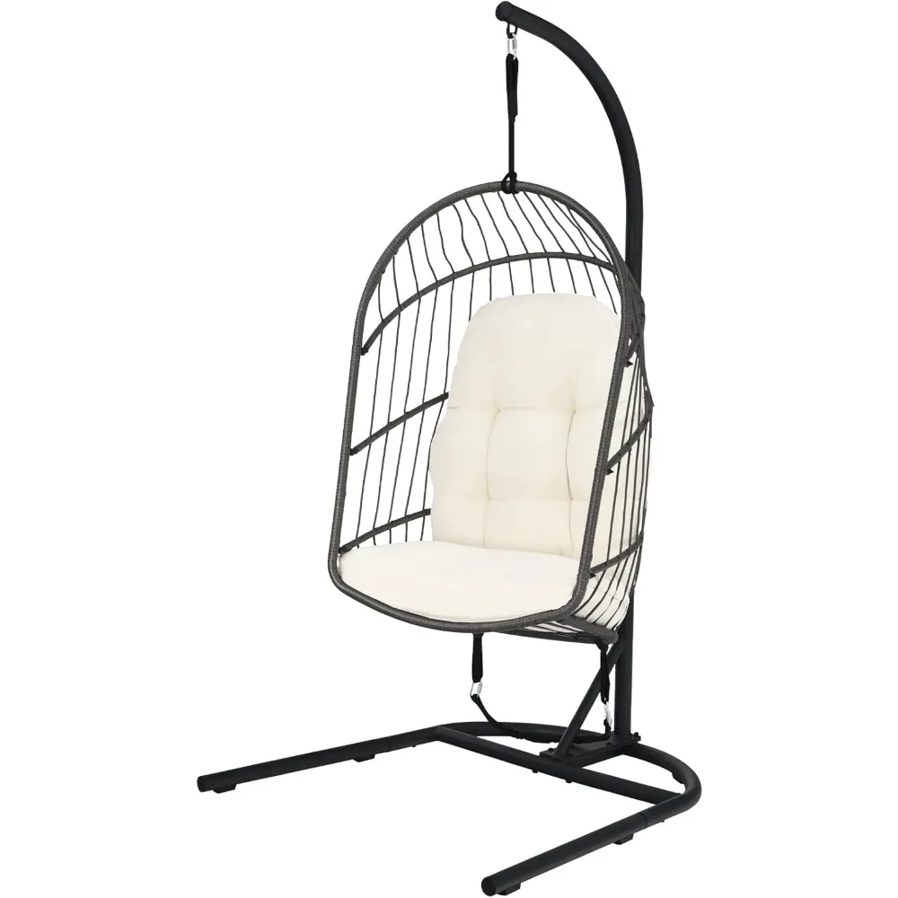 

folding swing chair with cushions: indoor/outdoor hanging egg chair and rattan hammock basket