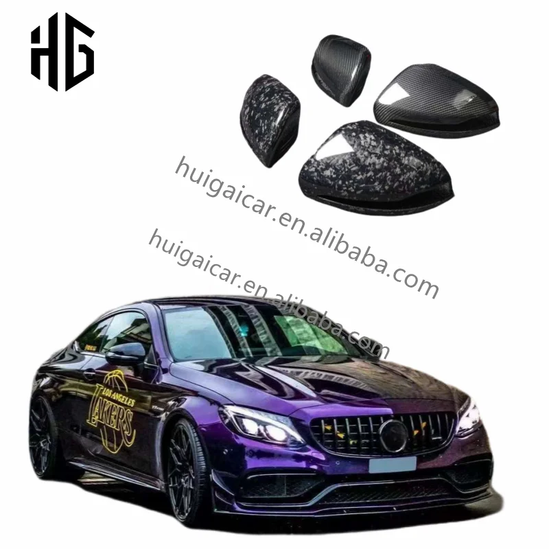 

For Benz C Class W205 C200 C300 Carbon Black Side Rearview Mirror Cover Caps Shell LHD C63 Car Mirror Cover Accessories