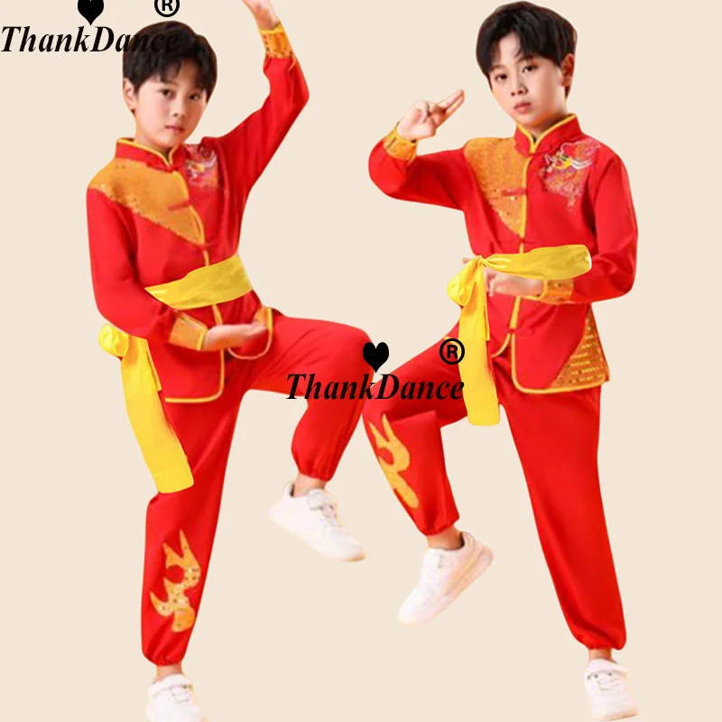 Criança chinês tradicional kungfu uniforme para meninos meninas wushu traje conjunto tai chi folk desempenho palco outfit