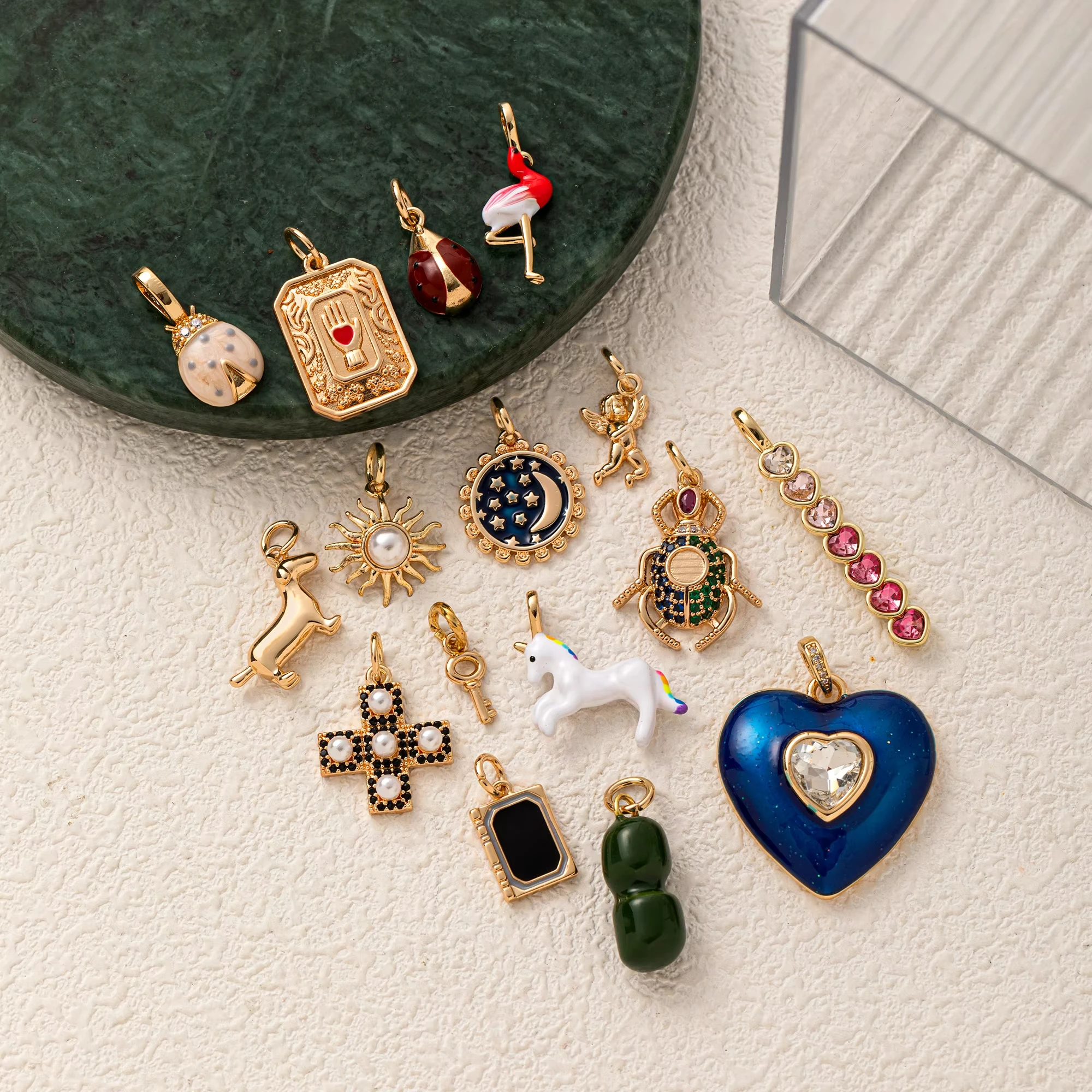 

Heart shaped ladybug DIY pendant, charming, cute, fashionable, jewelry making accessories, multi piece set