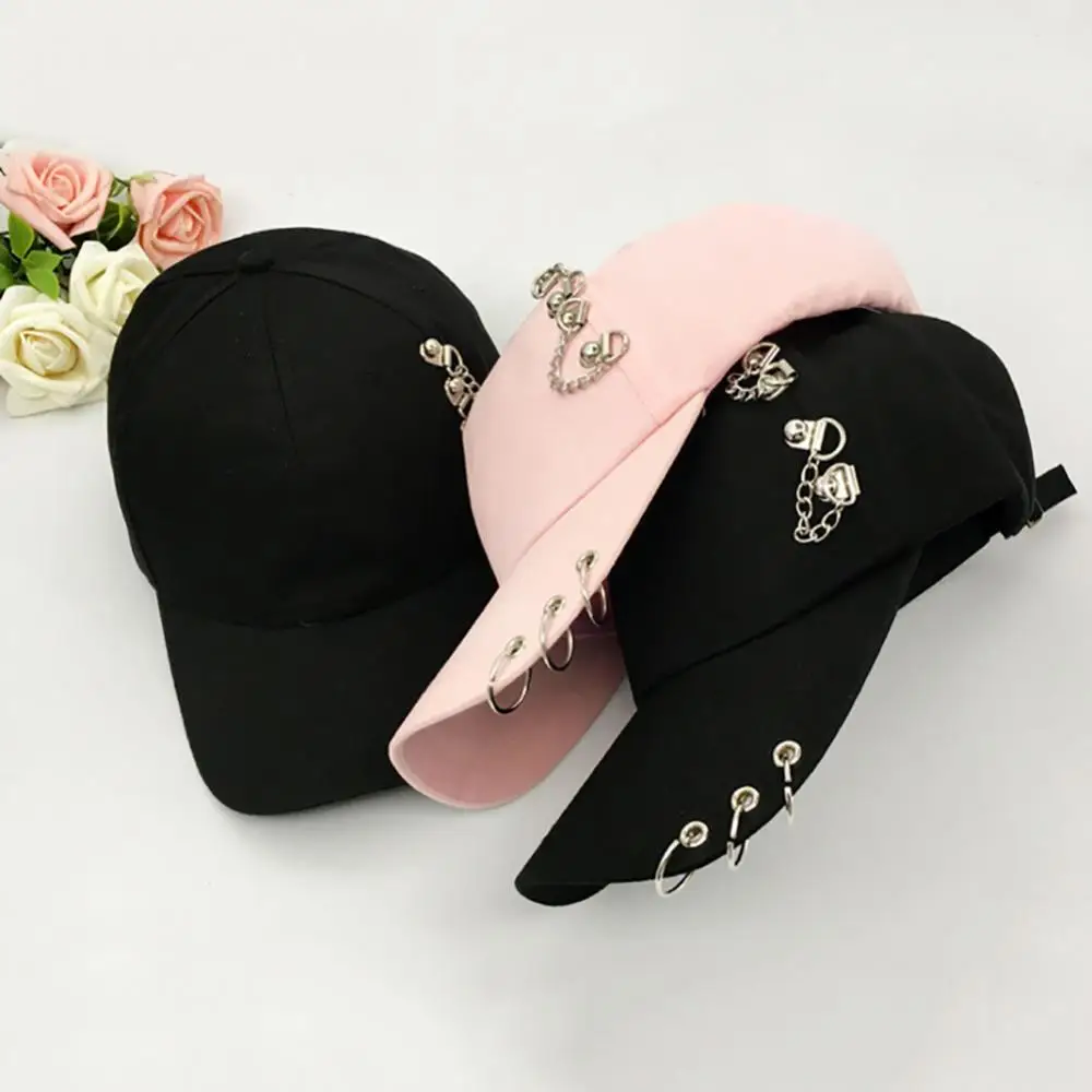 Anti-UV Hat Women Fashion Cap Metal Ring Hip-Hop Baseball Light Outdoor Sports Hat