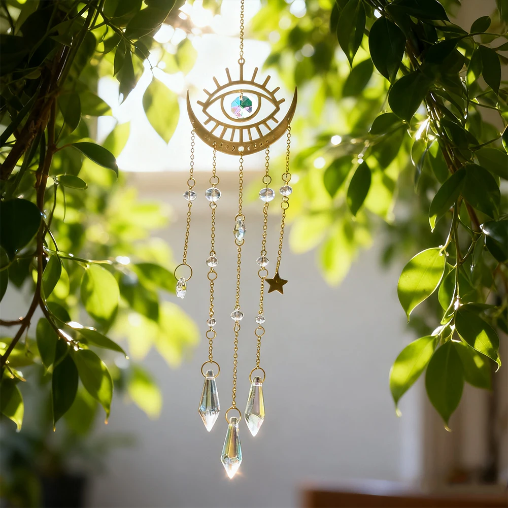 Evil Eye Crystal Suncatcher Amulet Protect Window Hanging Sunlight Rainbow Maker Eye-catching Prism Bead Car Pendant Witch Decor