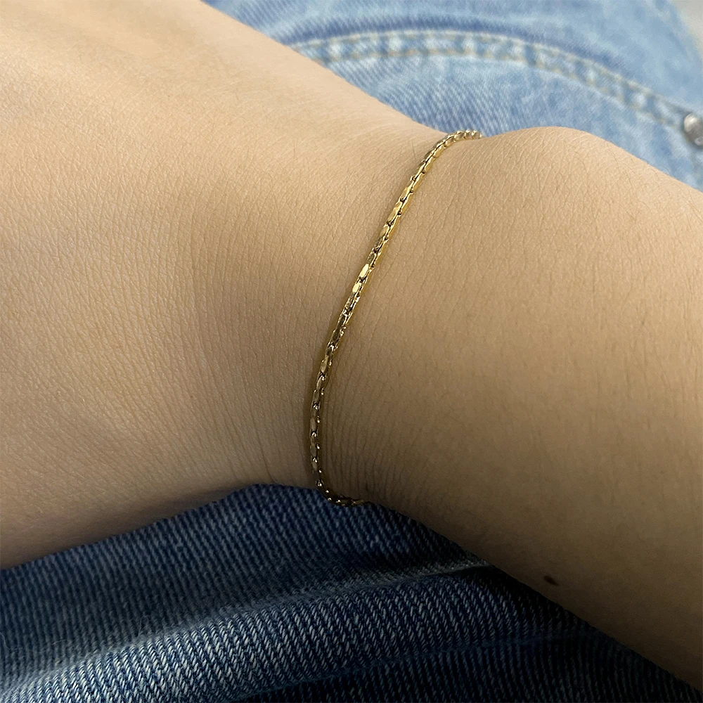 eManco 1.3MM Hammered Wire Chain White Gold  Bracelet Simple Men\'s No Color Loss Waterproof Hand Jewelry