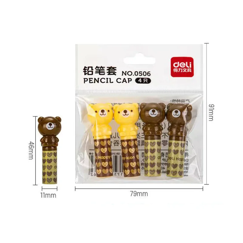 4 buah topi pensil kartun lucu penutup pena Extender perlengkapan alat tulis siswa sekolah pelindung pensil plastik