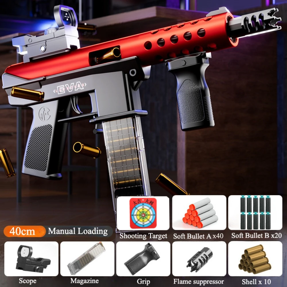 TEC9 Submachine Gun Toy Model Manually Loaded Shell Soft-Bullet Gun Can Be Fired Outdoor CS Shooting Game Christmas Gift