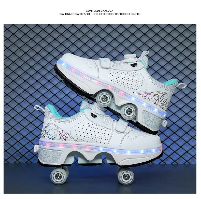 

LED Light Deform Wheel Skates Roller Skate Shoes With 4-Wheel Deformation Parkour Runaway Sneakers Children Adult Rounds Walk