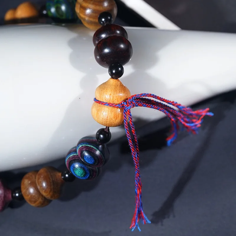 Multi-Gem Gourd Handheld Prayer Beads Blessing Wealth Buddhist Rosary Wooden Seven Treasures Bracelet Playable Jewelry