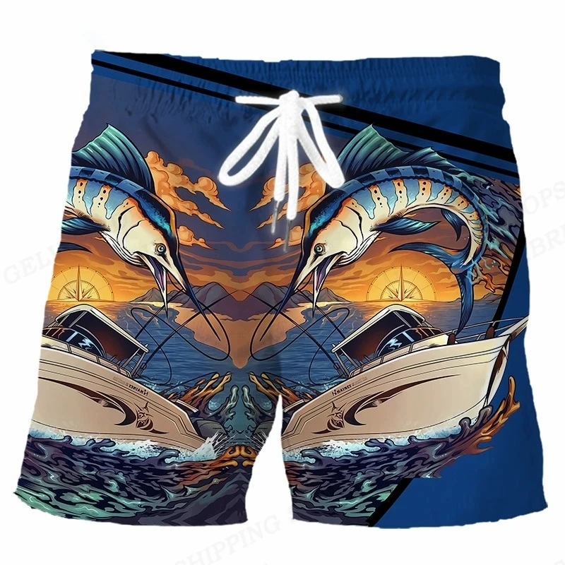 Retro Fishing Men\'s Swimwear Swimsuits Man Hawaii Mens Shorts 3d Summer Sexy Board Swimming Surfing Beach Wear Casual Quick Dry